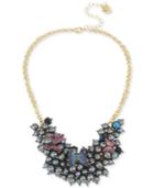 Betsey Johnson Gold-tone Imitation Pearl And Pave Butterfly Statement Necklace, 16 + 3 Extender