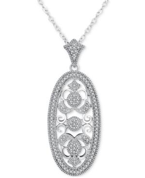 Diamond (1/5 Ct. T.w.) Oval Openwork 18 Pendant Necklace In Sterling Silver