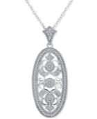 Diamond (1/5 Ct. T.w.) Oval Openwork 18 Pendant Necklace In Sterling Silver