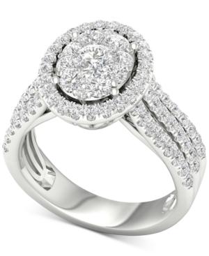 Diamond Oval Cluster Engagement Ring (1-1/2 Ct. T.w.) In 14k White Gold