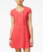 Ultra Flirt Juniors' Lace-up Rib-knit T-shirt Dress