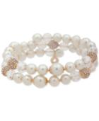Anne Klein Gold-tone Pave Bead & Imitation Pearl Triple-row Coil Bracelet
