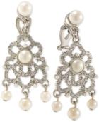 Carolee Silver-tone Imitation Pearl And Pave Clip-on Chandelier Earrings