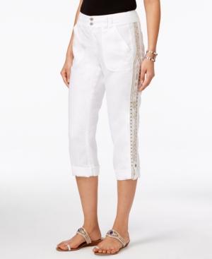Inc International Concepts Petite Linen Embellished Cargo Pants, Created For Macy's