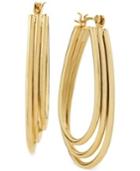 Hint Of Gold Three-row Teardrop Hoop Earrings In 14k Gold-plated Metal