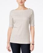 Karen Scott Dot-print Elbow-sleeve Top, Only At Macy's