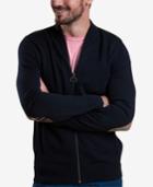 Barbour Men's Blair Navy Full-zip Sweater With Tartan Elbow Patches