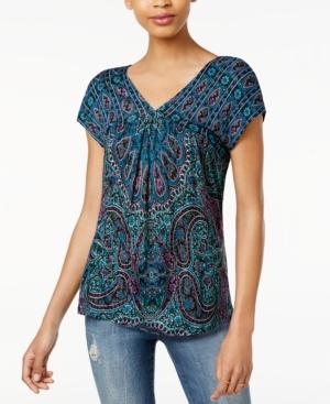 Lucky Brand Shirred Mosaic-print Top