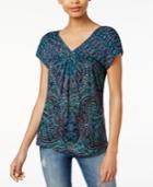 Lucky Brand Shirred Mosaic-print Top