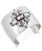 Inc International Concepts Silver-tone Open Crystal Floral Cuff Bracelet, Only At Macy's