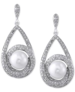 Effy Cultured Freshwater Pearl (7-1/2mm) And Diamond (3/4 Ct. T.w.) Earrings In 14k White Gold