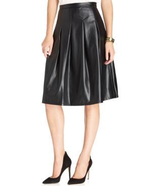 Ny Collection Faux-leather Pleated Midi Skirt