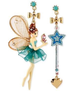 Betsey Johnson Antique Gold-tone Fairy And Wand Mismatch Drop Earrings