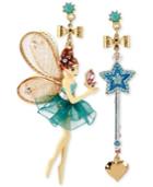 Betsey Johnson Antique Gold-tone Fairy And Wand Mismatch Drop Earrings