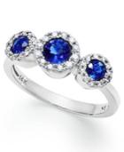 Gemma By Effy Sapphire (3/4 Ct. T.w.) And Diamond (1/6 Ct. T.w.) Three-stone Ring In 14k White Gold