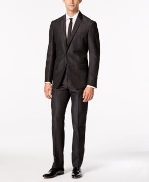 Dkny Men's Charcoal Linen Blend Extra Slim Fit Suit