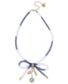 Betsey Johnson Gold-tone Multi-charm Mesh Bow Necklace