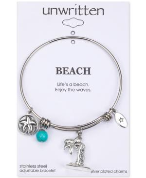 Unwritten Life's A Beach, Enjoy The Waves Palm Tree And Surfboard Charm Adjustable Bangle Bracelet
