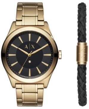 Ax Armani Exchange Men's Nico Diamond-accent Gold-tone Bracelet Watch 44mm Gift Set