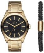 Ax Armani Exchange Men's Nico Diamond-accent Gold-tone Bracelet Watch 44mm Gift Set