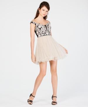 Blondie Nites Juniors' Off-the-shoulder Embroidered Dress