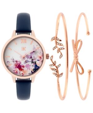 Inc International Concepts Women's Navy Leather Strap Watch & Bracelet Set 34mm In019rgnv, Only At Macy's