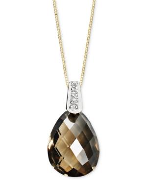 14k Gold Necklace, Smokey Quartz (4-3/4 Ct. T.w.) And Diamond Accent Brio Drop Pendant