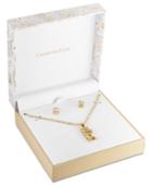 Charter Club Gold-tone Crystal Mom Pendant Necklace & Stud Earrings