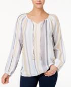 Style & Co Cotton Striped Peasant Top, Created For Macy's