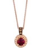 Le Vian Chocolatier Raspberry Rhodalite (3/4 Ct. T.w.) & Diamond (1/6 Ct. T.w.) Pendant Necklace In 14k Rose Gold