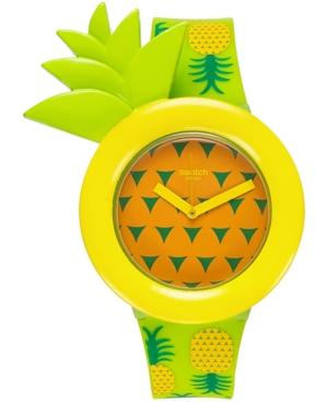 Swatch Unisex Swiss Exotic Taste Green Pineapple Print Silicone Strap Watch 34mm Gg2218
