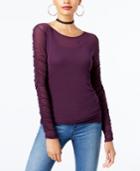 Inc International Concepts Ruched-sleeve Mesh Illusion Top, Created For Macy's
