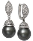 Cultured Tahitian Black Pearl (9mm) And Diamond (5/8 Ct. T.w.) Drop Earrings In 14k White Gold