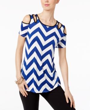 Ny Collection Chevron-print Cold-shoulder Cutout Blouse