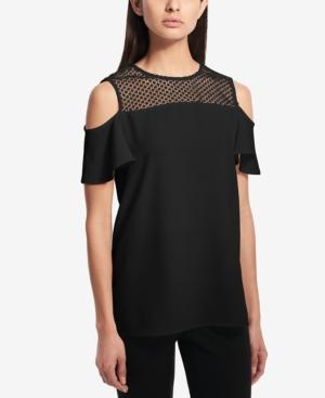 Calvin Klein Crochet-trim Cold-shoulder Blouse