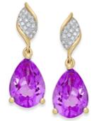Amethyst (3-1/8 Ct. T.w.) And Diamond (1/10 Ct. T.w.) Drop Earrings In 10k Gold