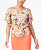Thalia Sodi Floral-print Cold-shoulder Blouse, Only At Macy's