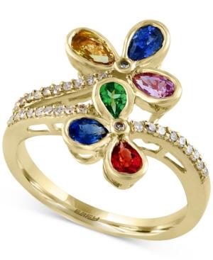 Watercolors By Effy Multi-gemstone (1-5/8 Ct. T.w.) And Diamond (1/6 Ct. T.w.) Floral Ring In 14k Gold