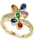 Watercolors By Effy Multi-gemstone (1-5/8 Ct. T.w.) And Diamond (1/6 Ct. T.w.) Floral Ring In 14k Gold