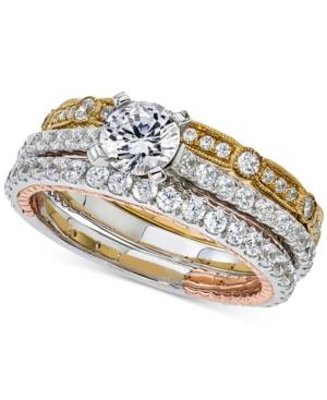 Diamond Tri-tone 3-pc. Bridal Set (2 Ct. T.w.) In 14k White, Rose And Yellow Gold