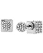 Bcbgeneration Silver-tone Pave Ball And Cube Front To Back Earrings