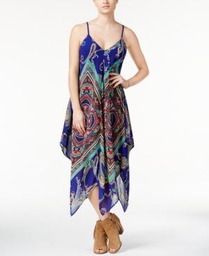 Sequin Hearts Juniors' Printed Handkerchief-hem Midi Dress
