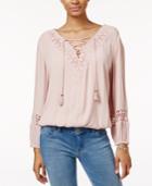 American Rag Crocheted Lace-up Peasant Top, Only At Macy's