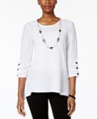 Alfred Dunner Petite Lace It Up Handkerchief-hem Top