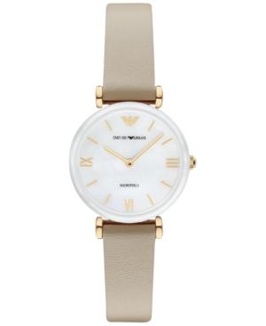 Emporio Armani Women's Gianni T-bar Beige Leather Strap Watch 32mm