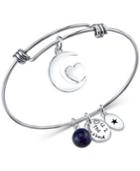 Unwritten Love You To The Moon And Back Charm And Sodalite (8mm) Bangle Bracelet In Stainless Steel