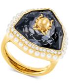 Swarovski Gold-tone Crystal & Imitation Pearl Scarab Beetle Statement Ring