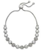 Charter Club Silver-tone Pave Ball & Imitation Pearl Slider Bracelet, Created For Macy's