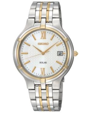 Seiko Watch, Men's Solar Two Tone Bracelet 37mm Sne066