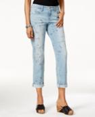 Style & Co Petite Printed Miami Bloom Blue Wash Boyfriend Jeans, Only At Macy's